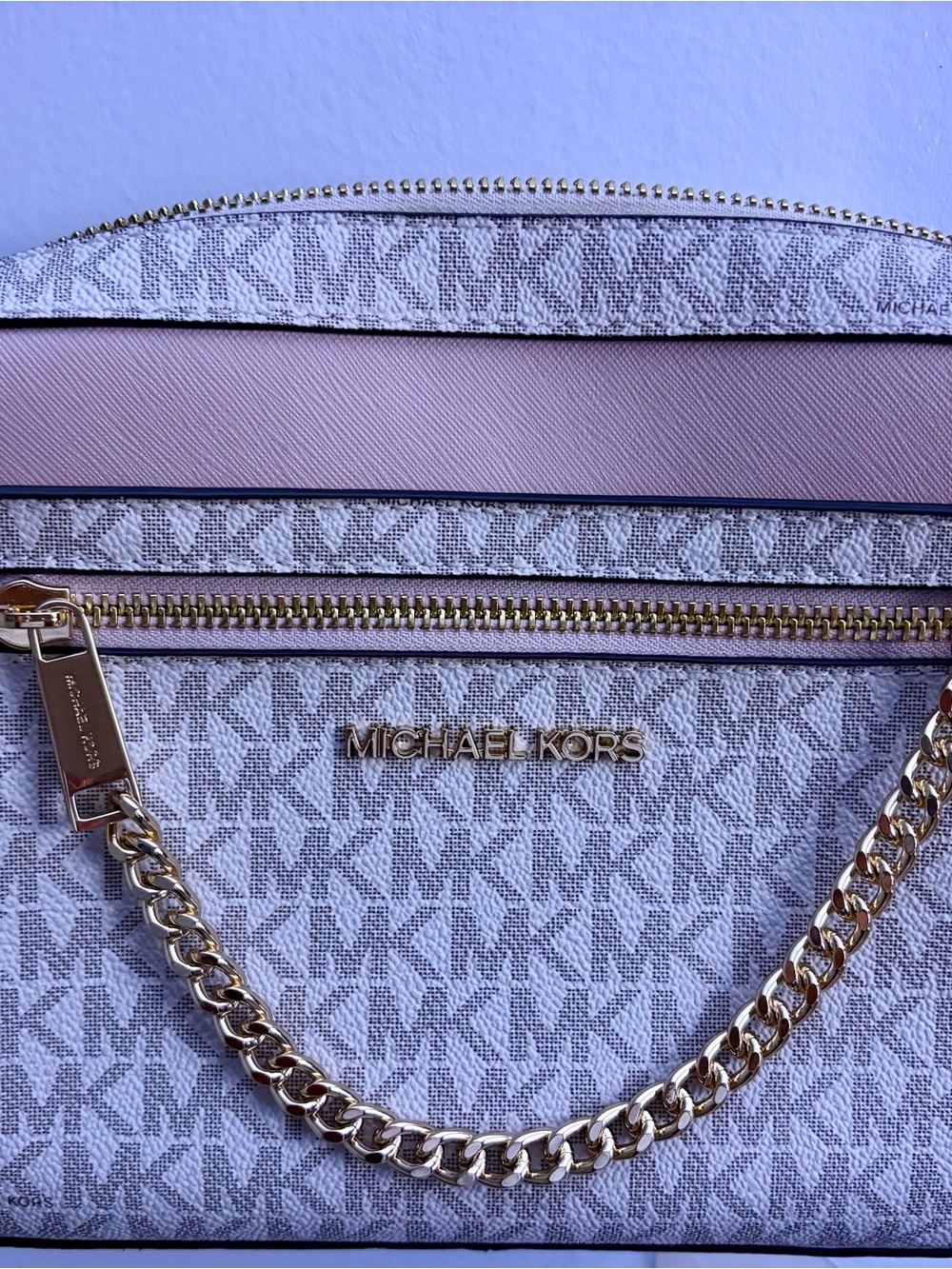 Michael Kors Pink and Gold Logo Chain-Handle Shoulder Bag